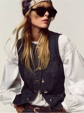 Zara Dark Denim Button Front Vest